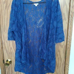 LulaRoe Blue Lindsay Lace Cardigan, Size Medium